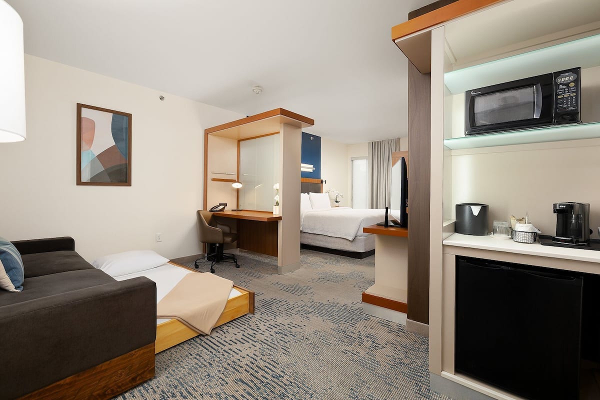 Suite, 1 King Bed with Sofa bed, Non Smoking (Mobility/Hearing Access, Roll-In Shwr) | Premium bedding, desk, iron/ironing board, free WiFi
