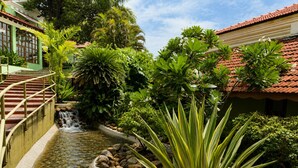 A garden with a small waterfall, a stone pathway, and lush greenery. - Mercure Goa Devaaya Resort - An Accor Hotels Brand (Panaji)
