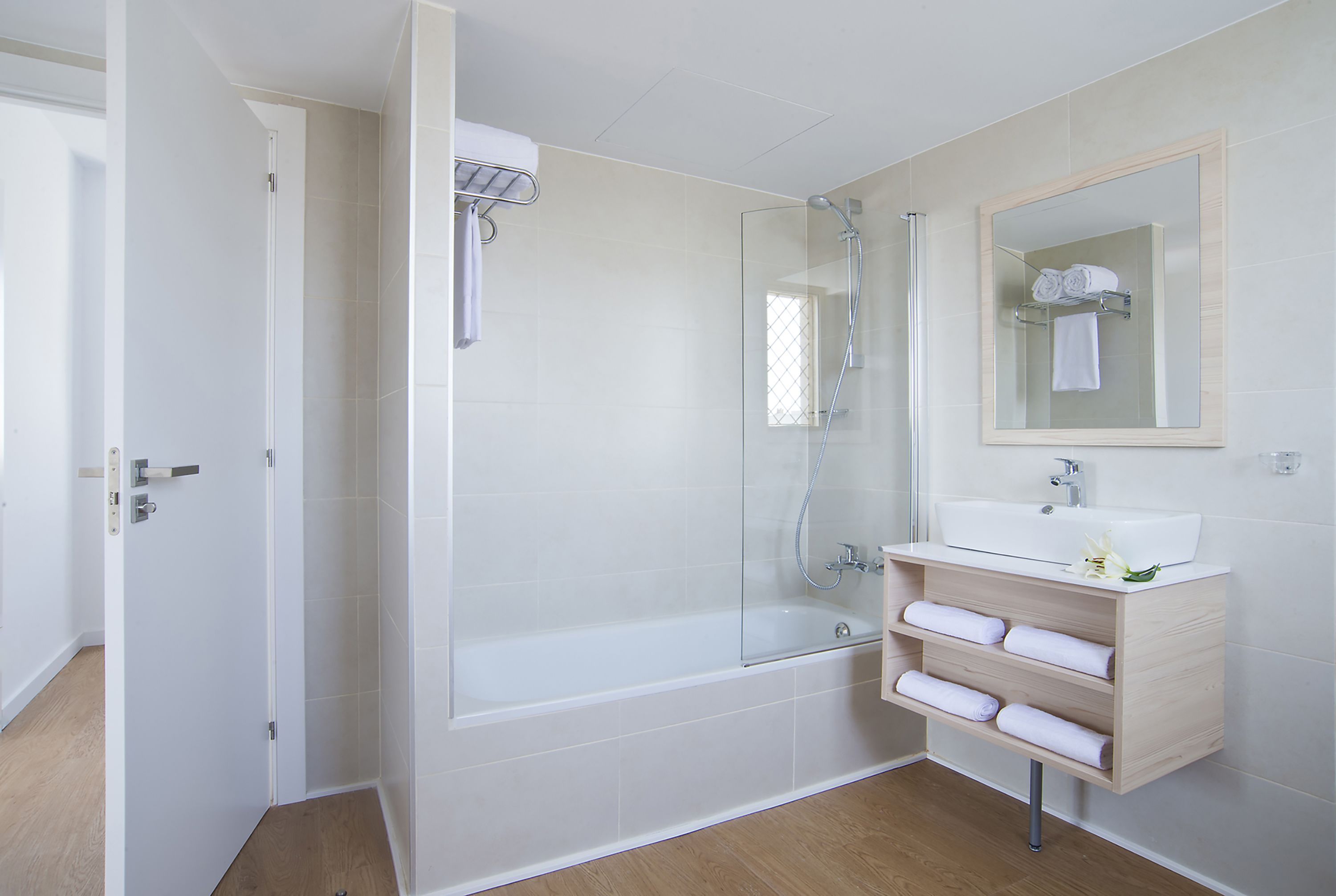 free toiletries, hair dryer, towels, toilet paper