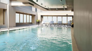 Indoor pool, open 7:00 AM to 9:00 PM, sun loungers
