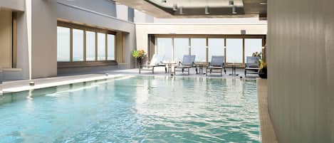 Indoor pool, open 7:00 AM to 9:00 PM, sun loungers
