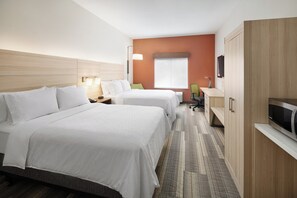 A hotel room with two beds, a desk, a chair, a television, and a window with blinds. - Holiday Inn Express & Suites Salem by IHG (Salem)