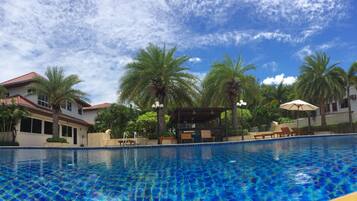 Outdoor pool, open 7:00 AM to 9:00 PM, pool umbrellas, pool loungers