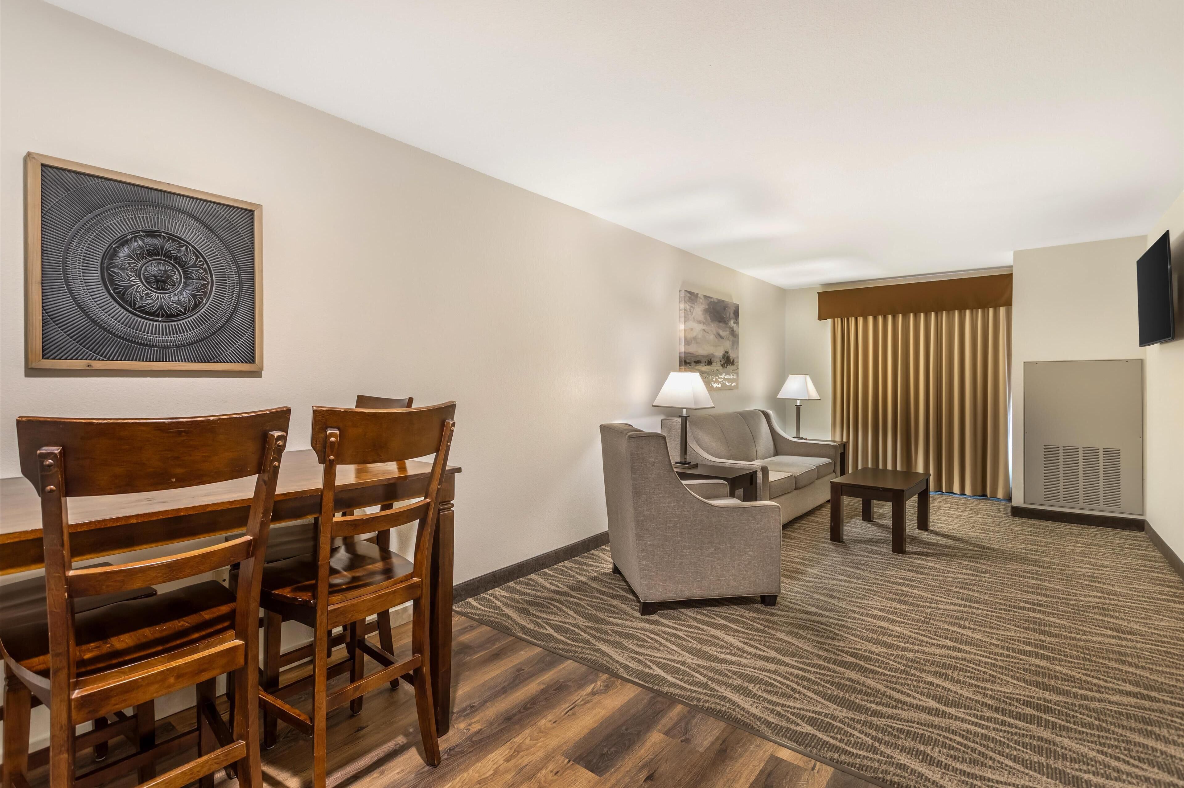 suite, 2 queen beds, non smoking, refrigerator & microwave | desk, laptop workspace, iron/ironing board, rollaway beds