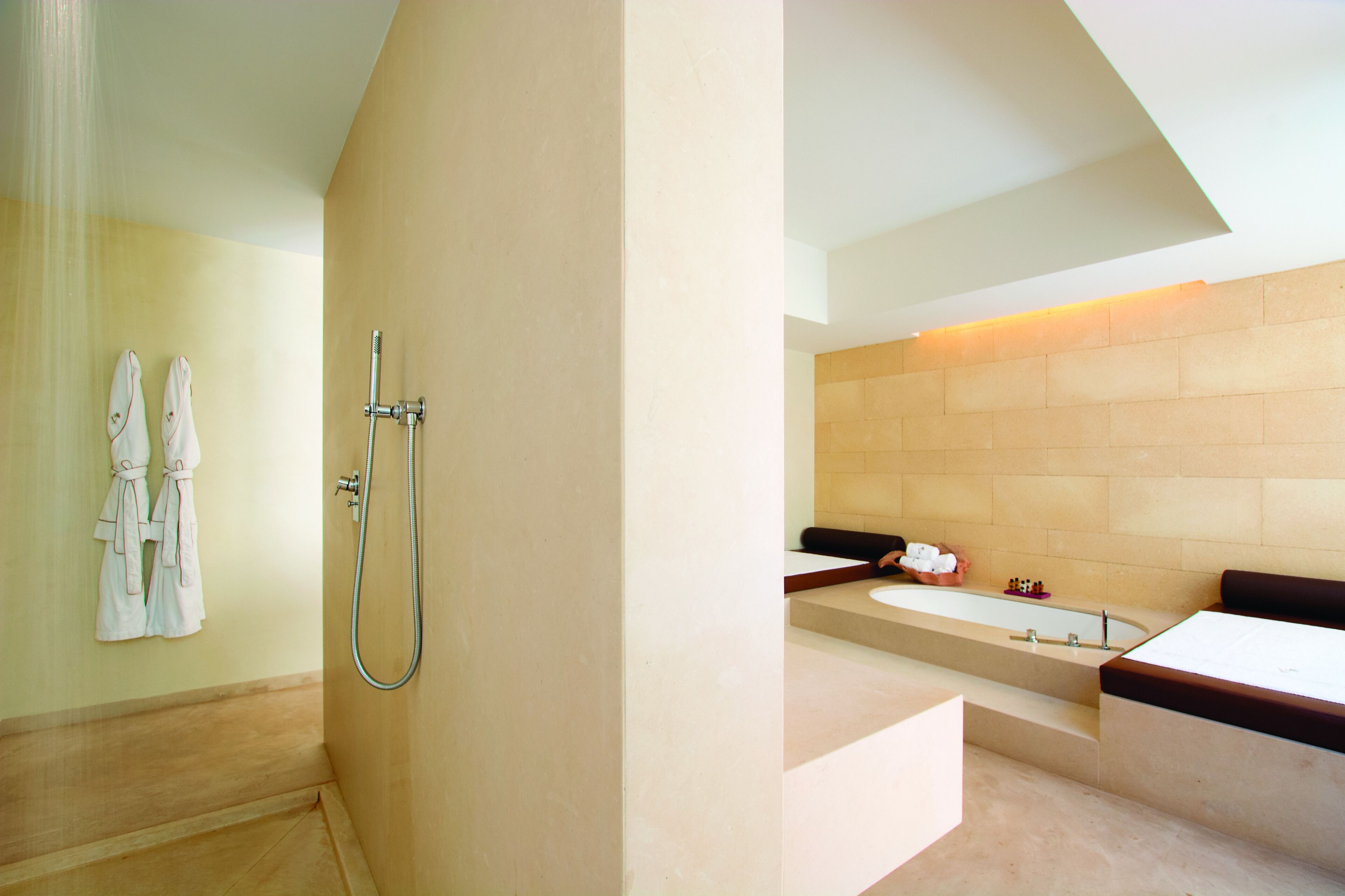 separate bathtub and shower, rainfall showerhead, free toiletries