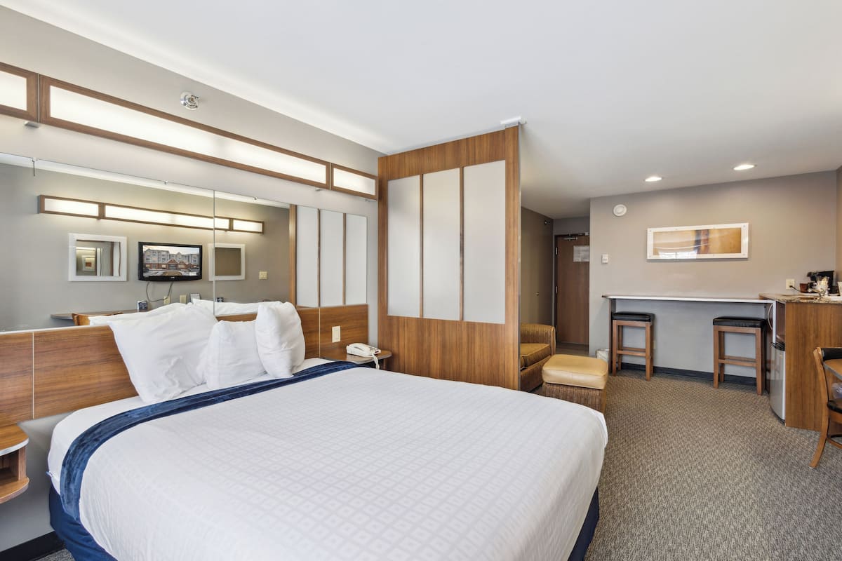 deluxe studio suite, 1 queen bed, non smoking | 1 bedroom, desk, laptop workspace, iron/ironing board