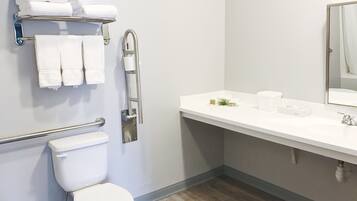 Combined shower/tub, hair dryer (on request), towels, soap