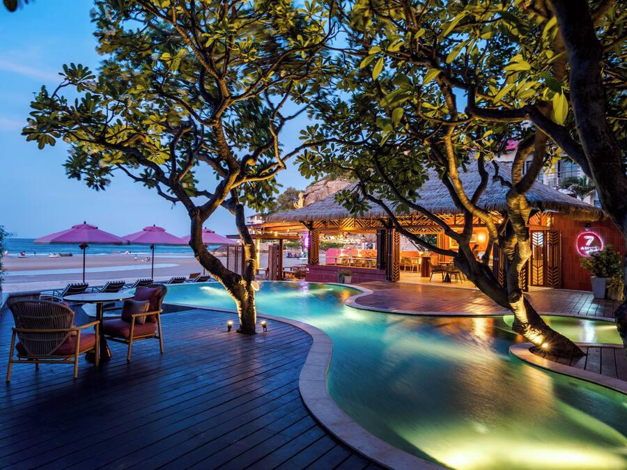 Outdoor pool, open 7:00 AM to 8:00 PM, pool umbrellas, sun loungers