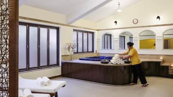 Sauna, steam room, hot stone massages, deep-tissue massages