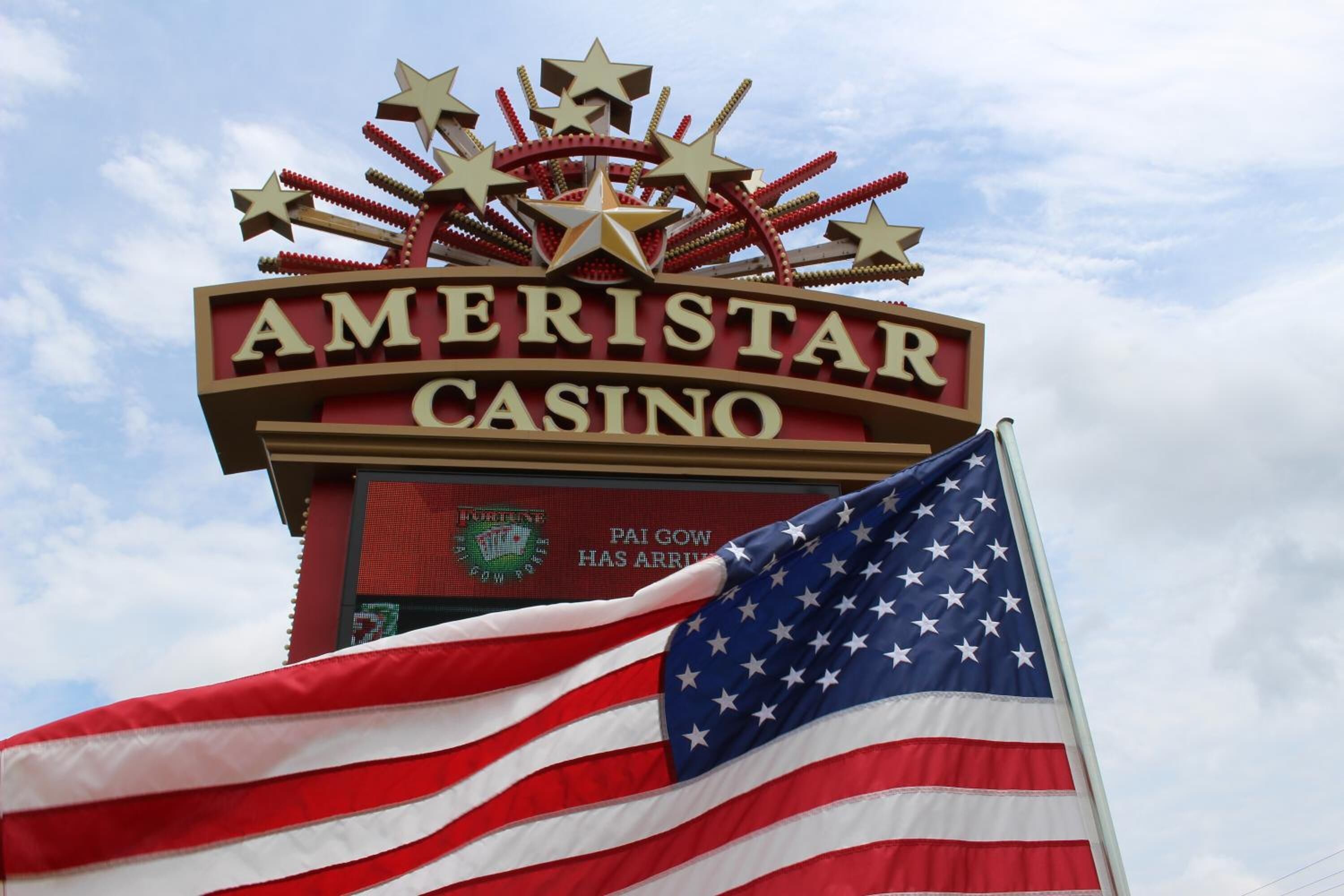 The Ameristar Casino sign with an American flag in front.