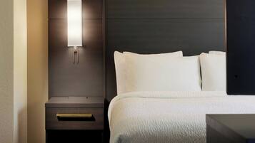 Hypo-allergenic bedding, desk, blackout drapes, iron/ironing board