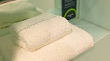 Twin Room | Bathroom amenities | Shower, eco-friendly toiletries, hair dryer, towels