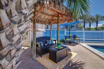 Outdoor pool, sun loungers at Castle by the Sea