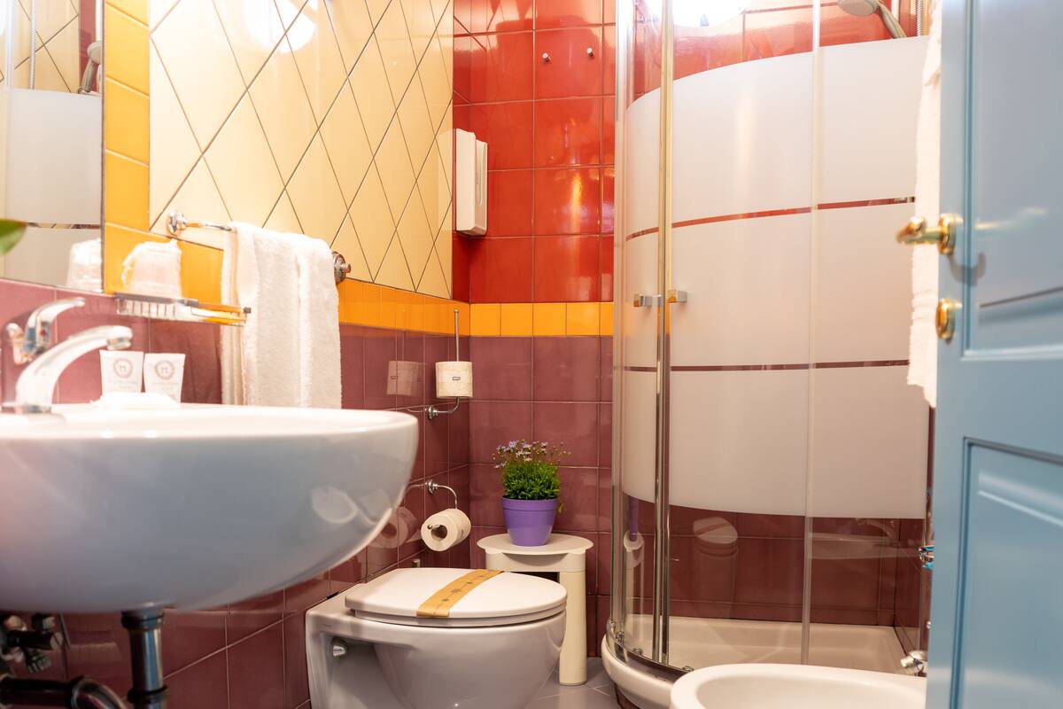 shower, rainfall showerhead, free toiletries, hair dryer