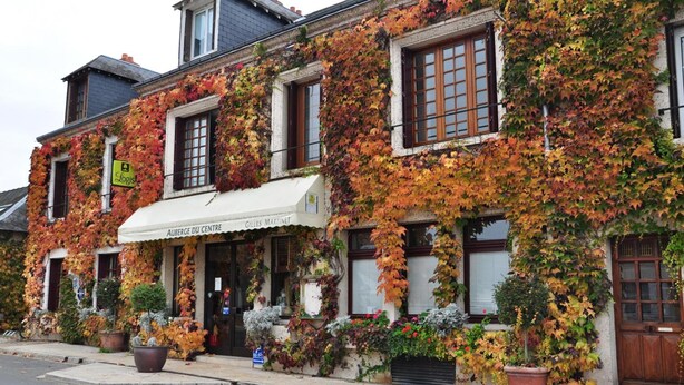 A building with ivy-covered walls and a sign for 'Gilles Martinet'. - LOGIS Auberge du Centre (Chitenay)