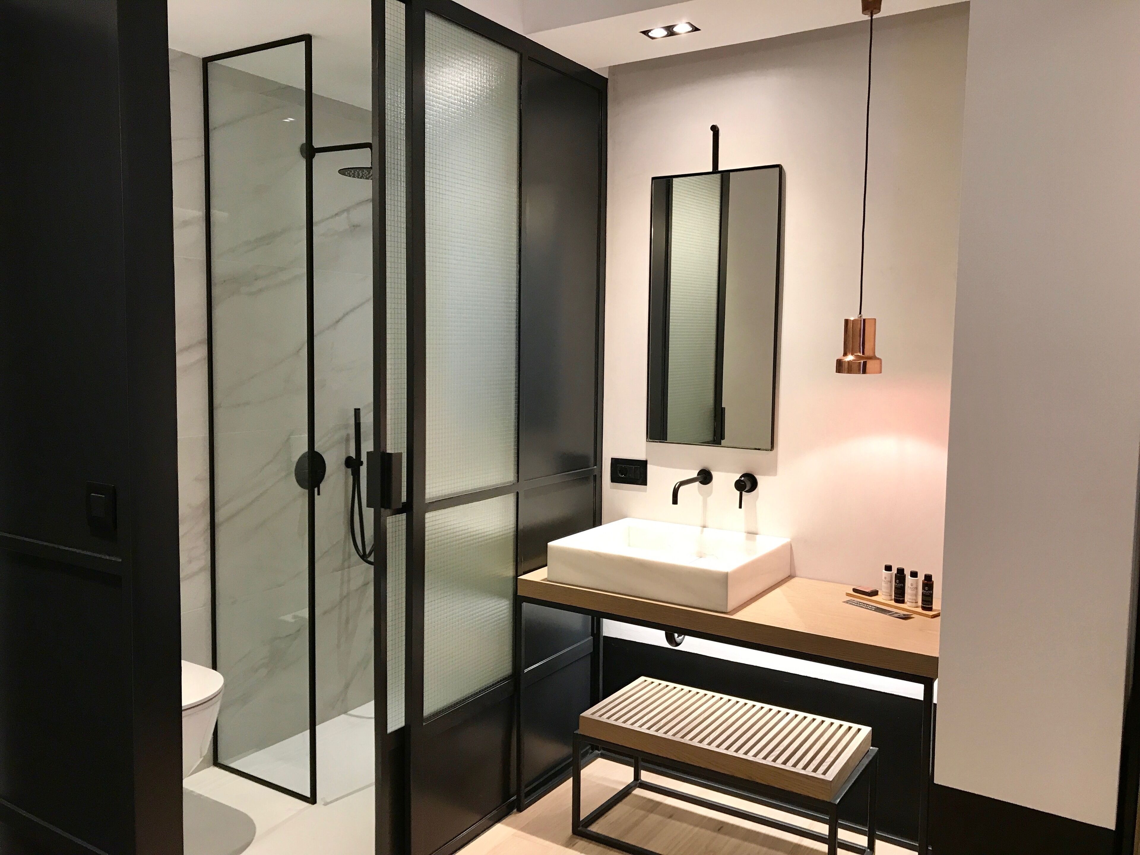 shower, rainfall showerhead, designer toiletries, hair dryer