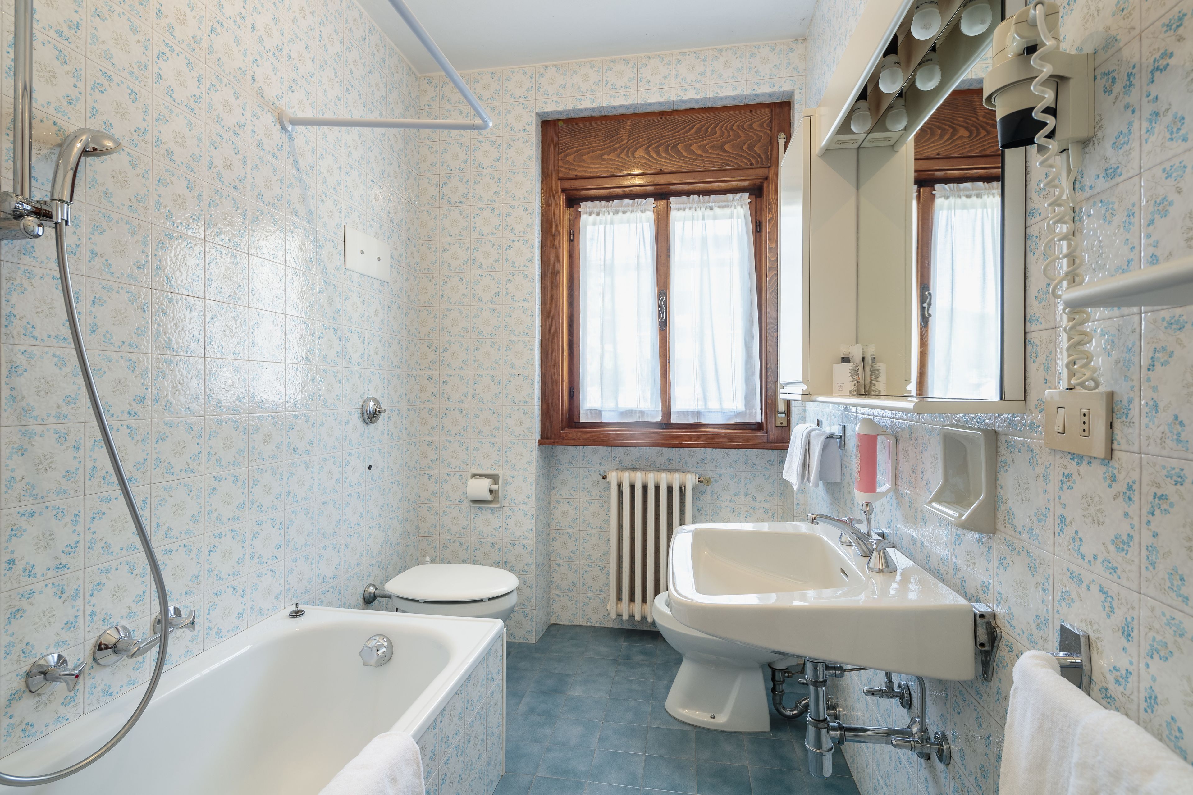 deep-soaking bathtub, free toiletries, hair dryer, bidet