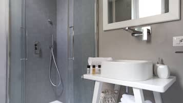 Hair dryer, bidet, towels, soap