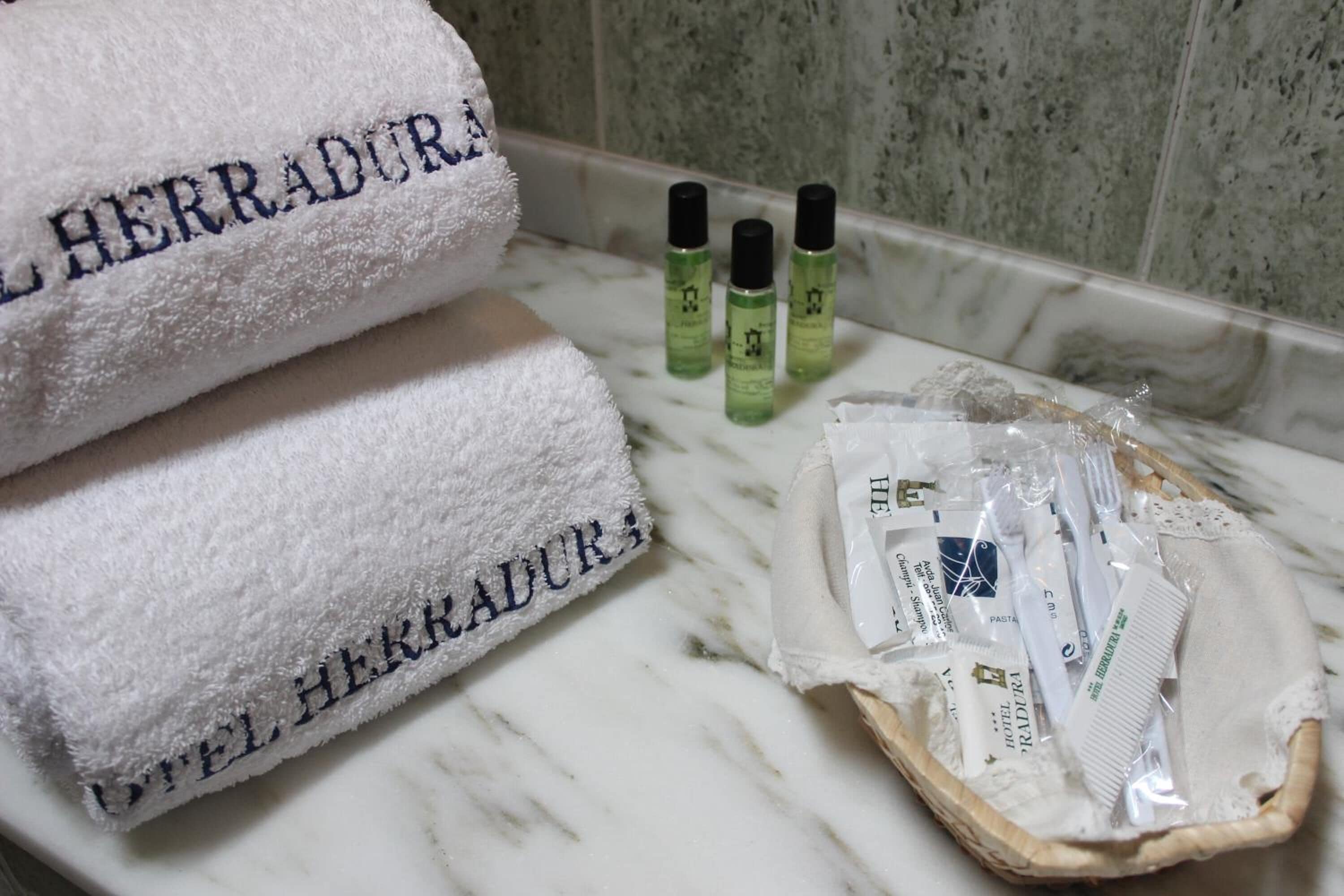 free toiletries, hair dryer, towels