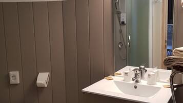 Comfort Room | Bathroom | Shower, rainfall showerhead, hair dryer, towels