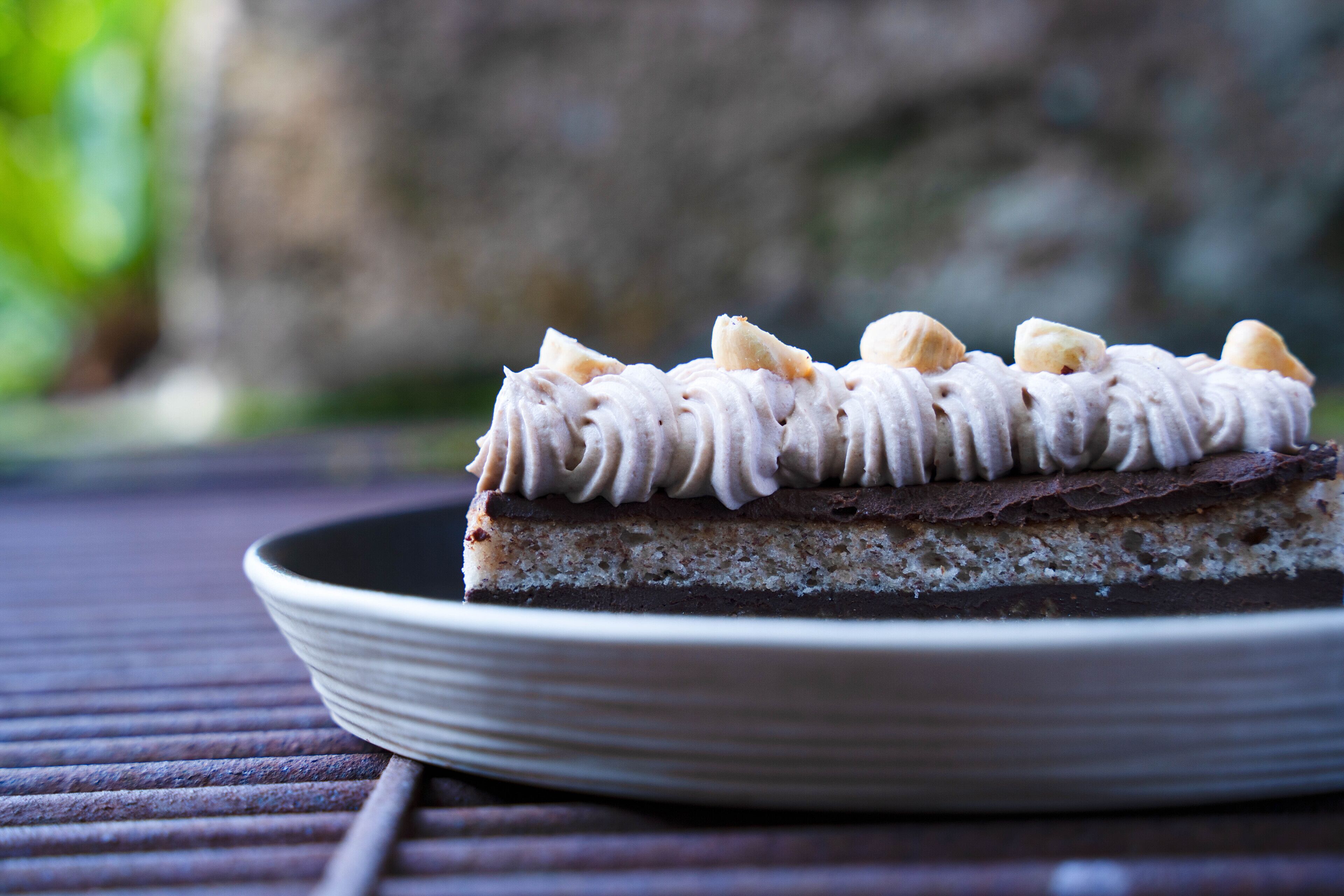 A slice of cake on a plate.