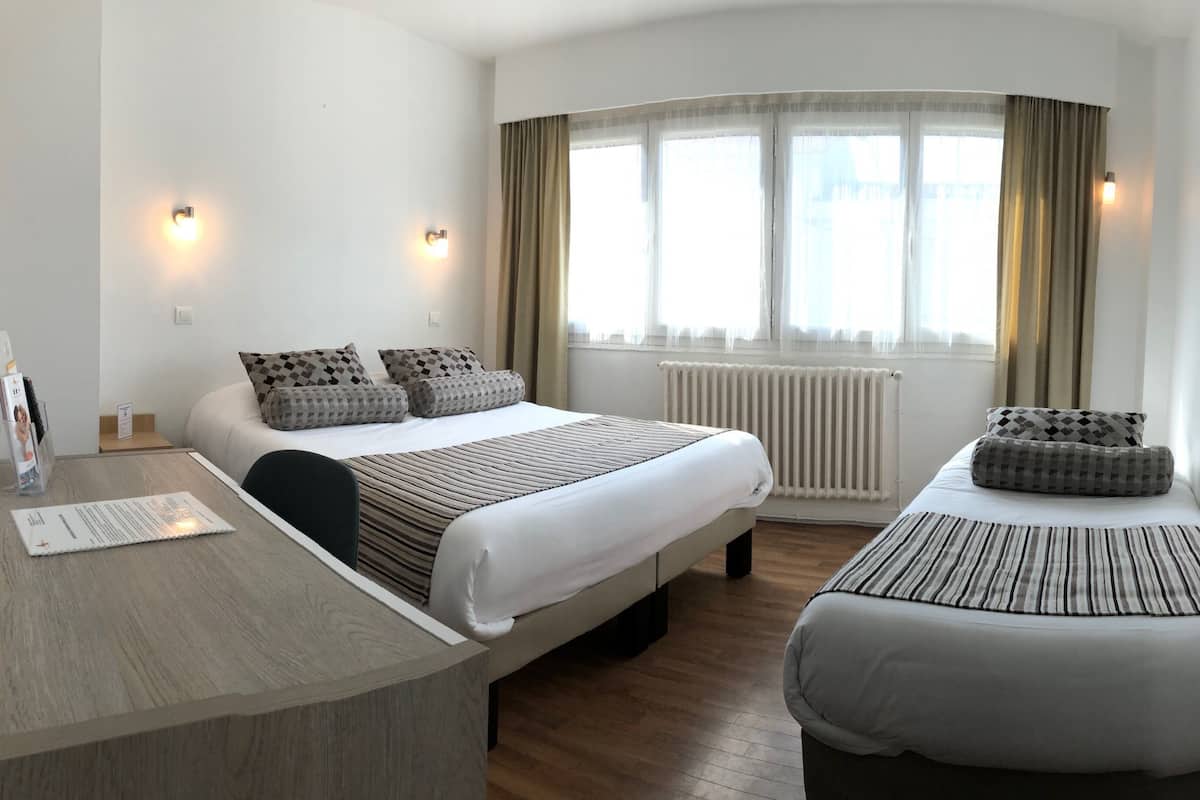 Premium bedding, memory-foam beds, desk, blackout curtains