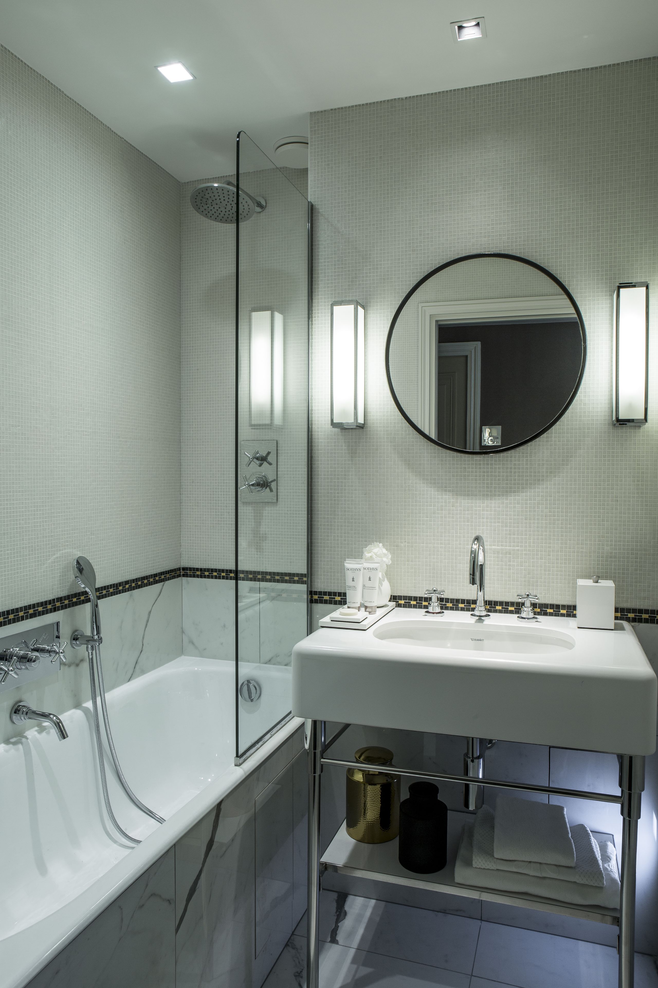 family room | bathroom | shower, hair dryer, bathrobes, towels