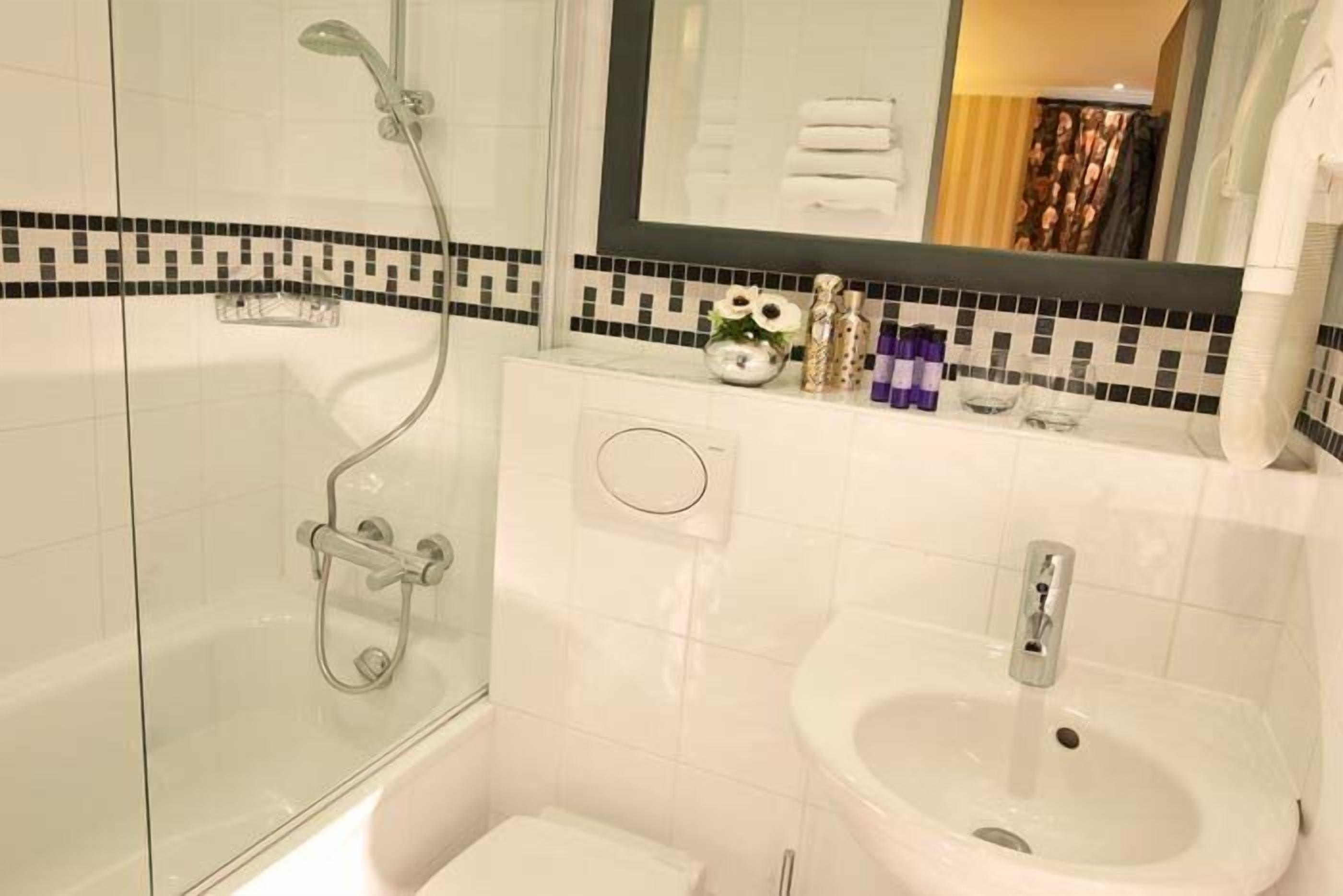 free toiletries, hair dryer, towels