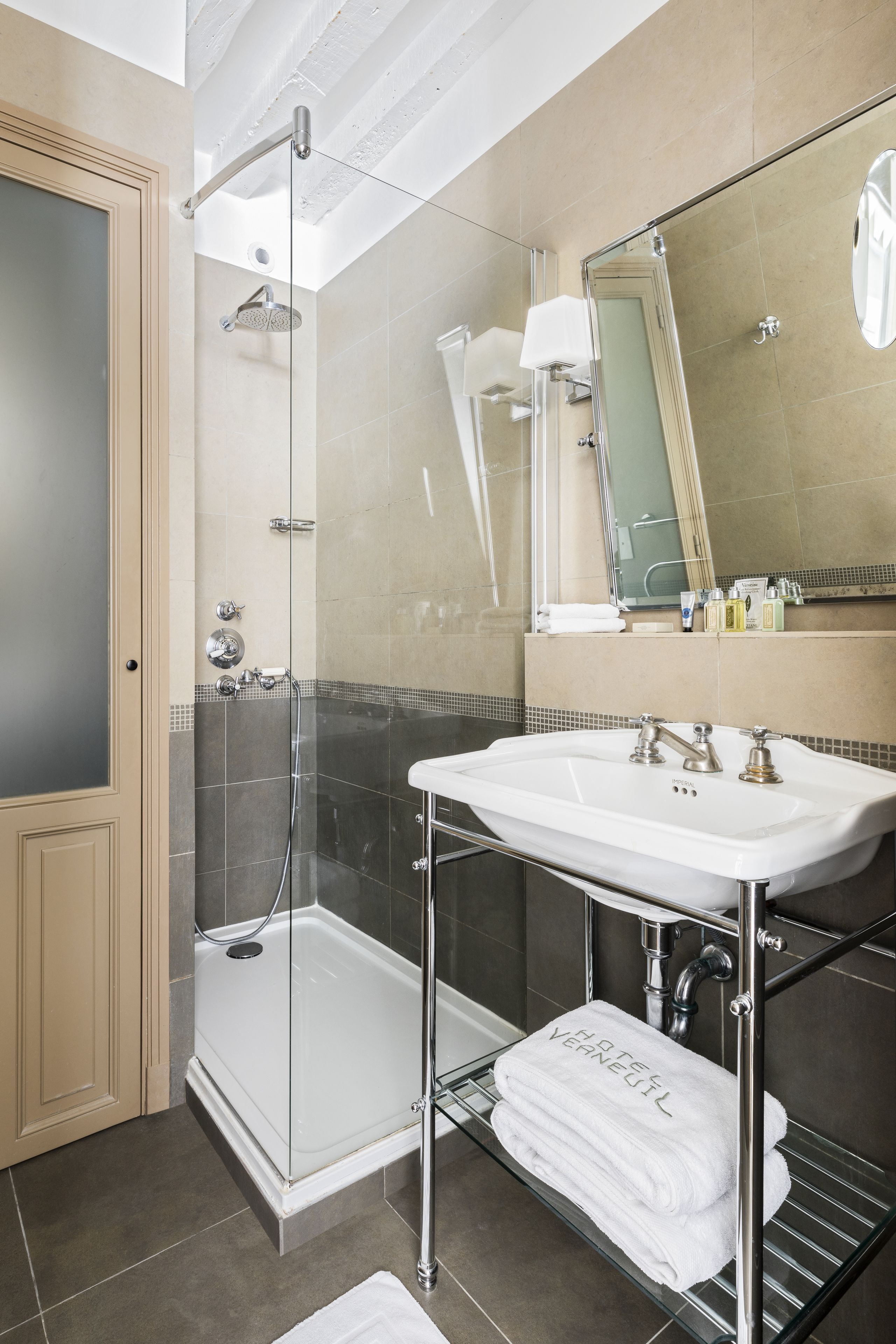 deluxe double room | bathroom | shower, rainfall showerhead, designer toiletries, hair dryer