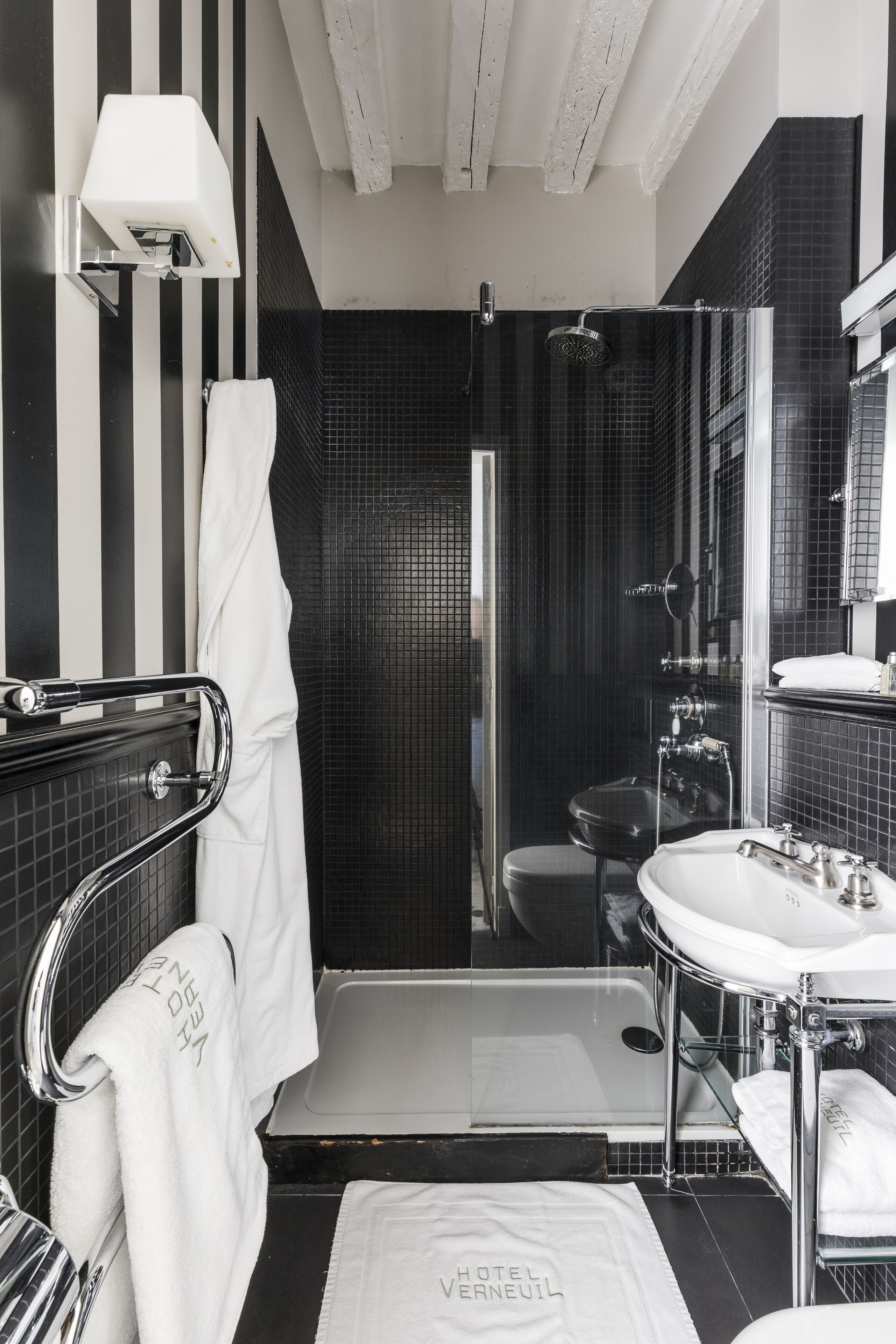 shower, rainfall showerhead, designer toiletries, hair dryer