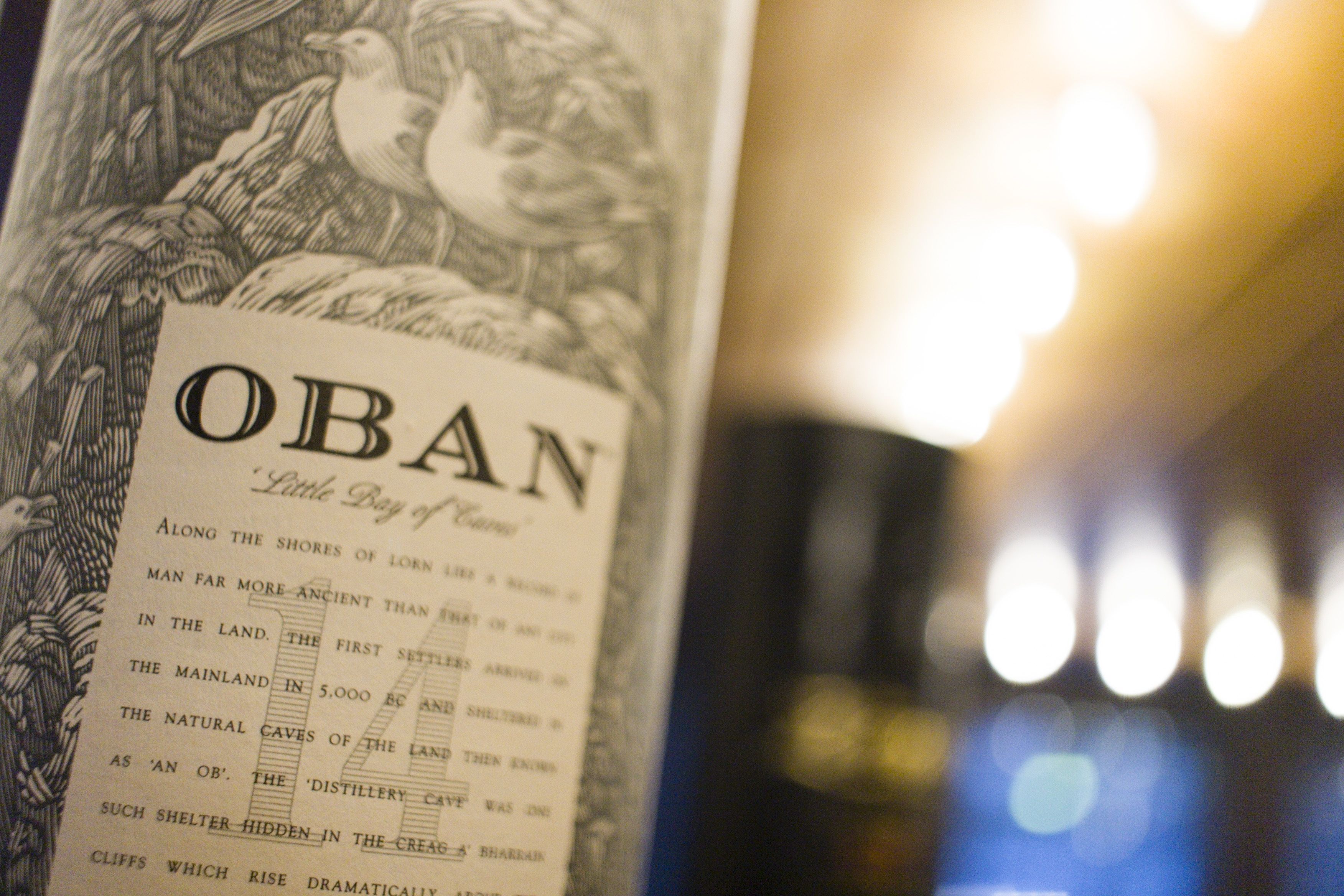 A close-up of a book titled 'OBAN' with an illustration of birds and text about the history of the land.