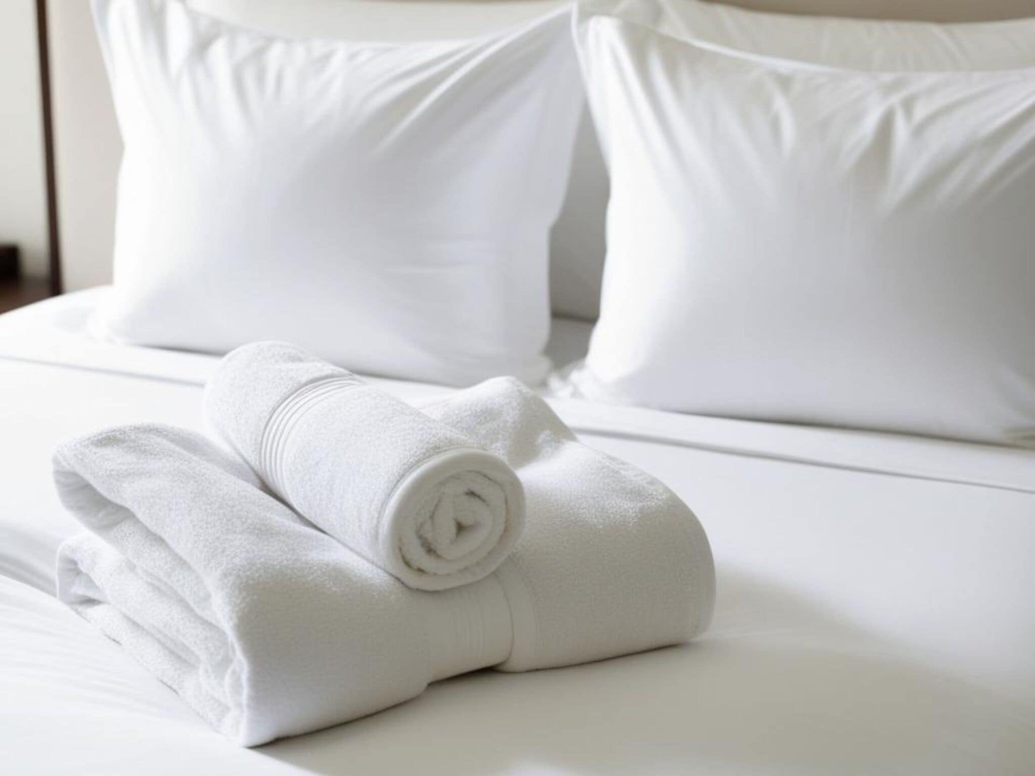 Una cama bien hecha con sábanas y almohadas blancas.