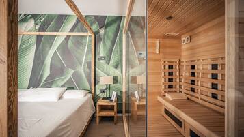 Camera Deluxe with Sauna | Hochwertige Bettwaren, Daunenbettdecken, Pillowtop-Betten, Minibar