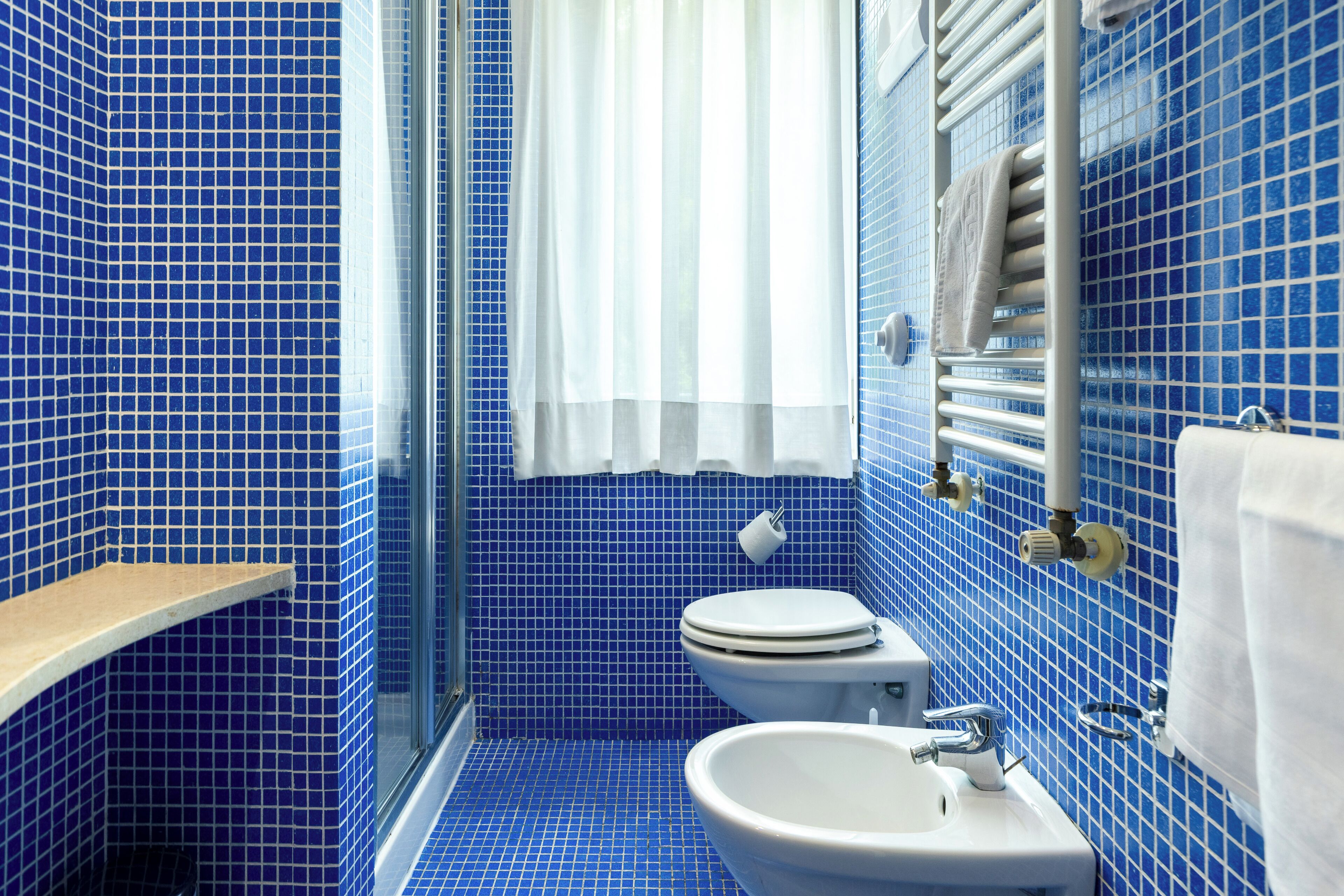 free toiletries, hair dryer, bidet, towels