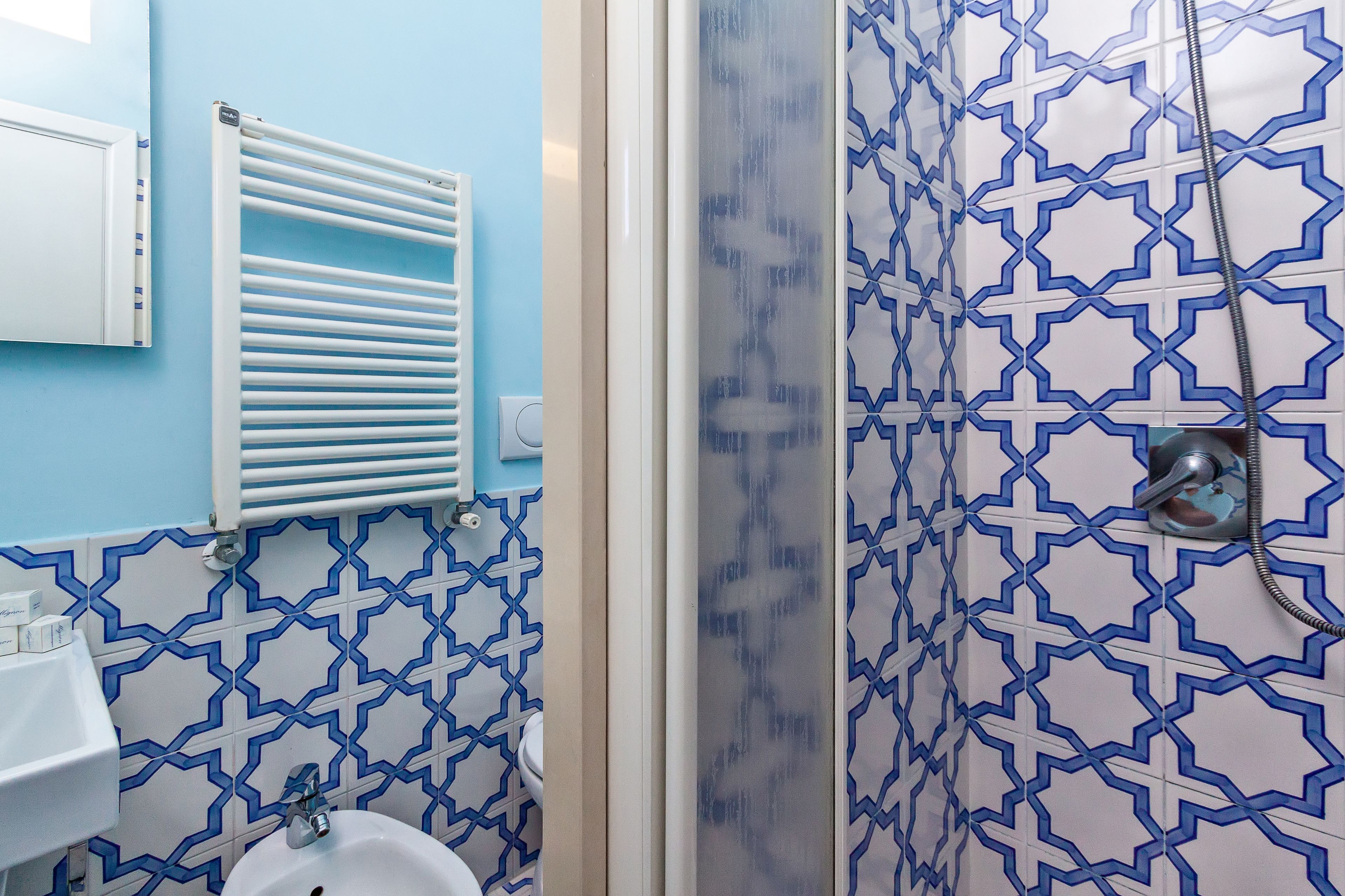 triple economy with window | bathroom | shower, hair dryer, bidet, towels