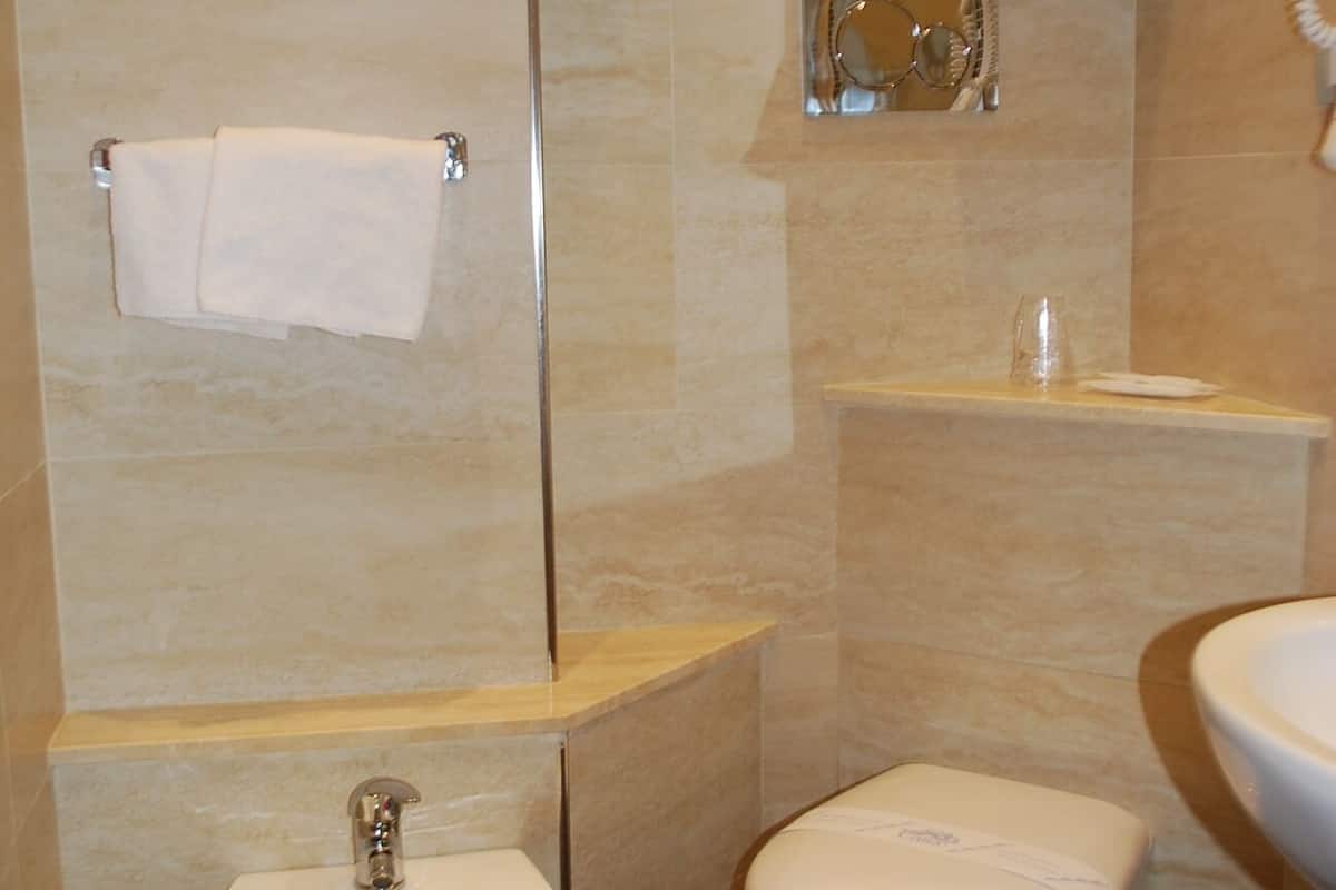 Shower, free toiletries, hair dryer, bidet