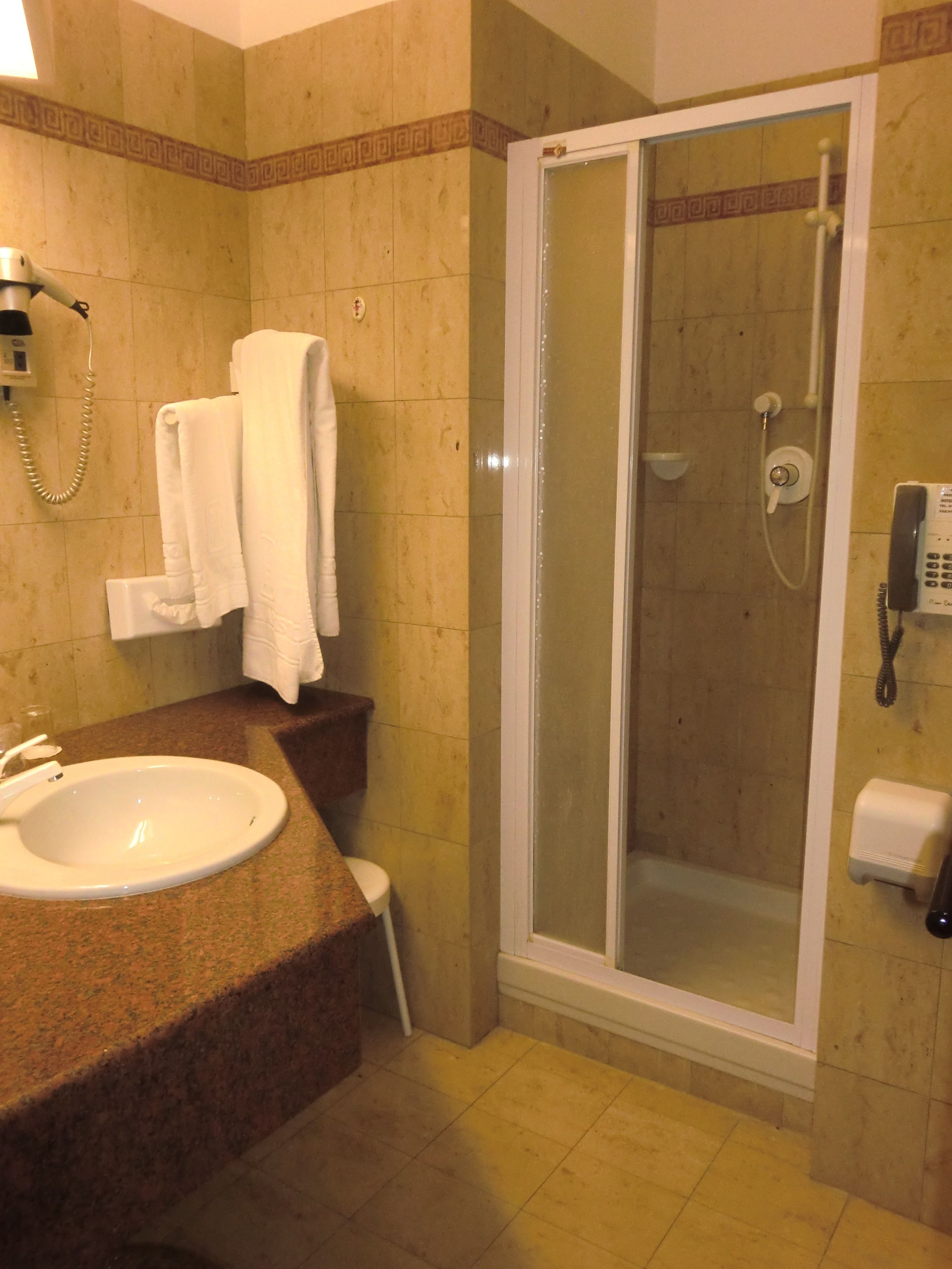 hair dryer, bidet, towels