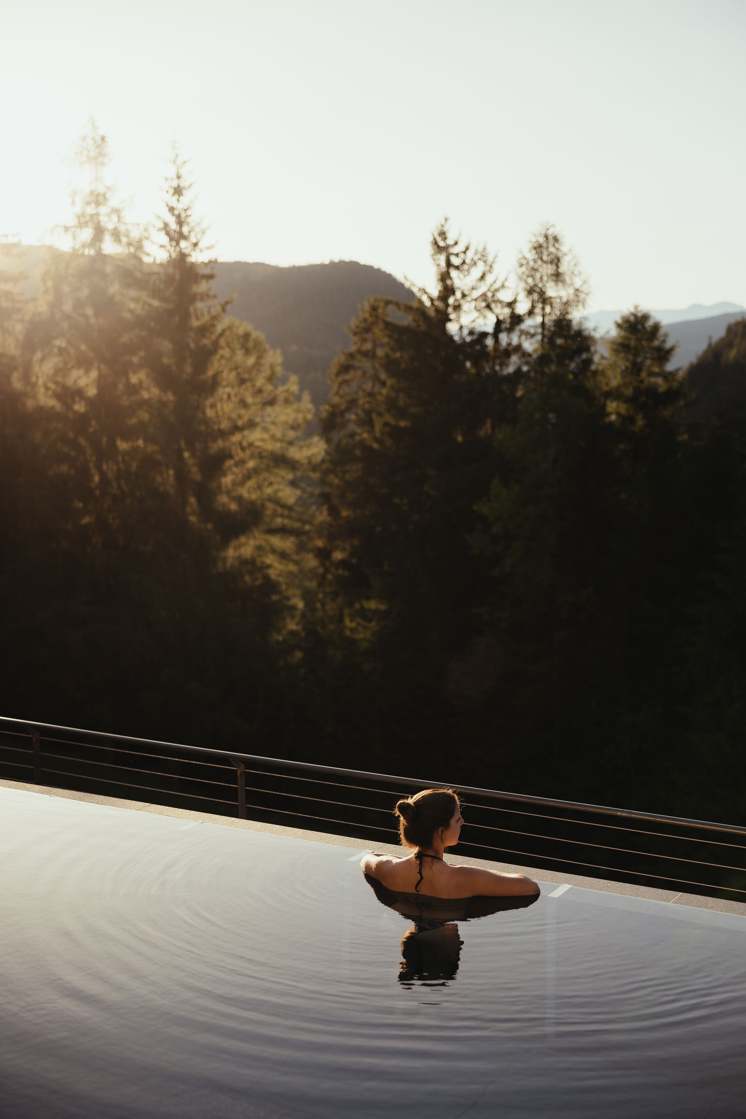 Outdoor pool, pool umbrellas, pool loungers