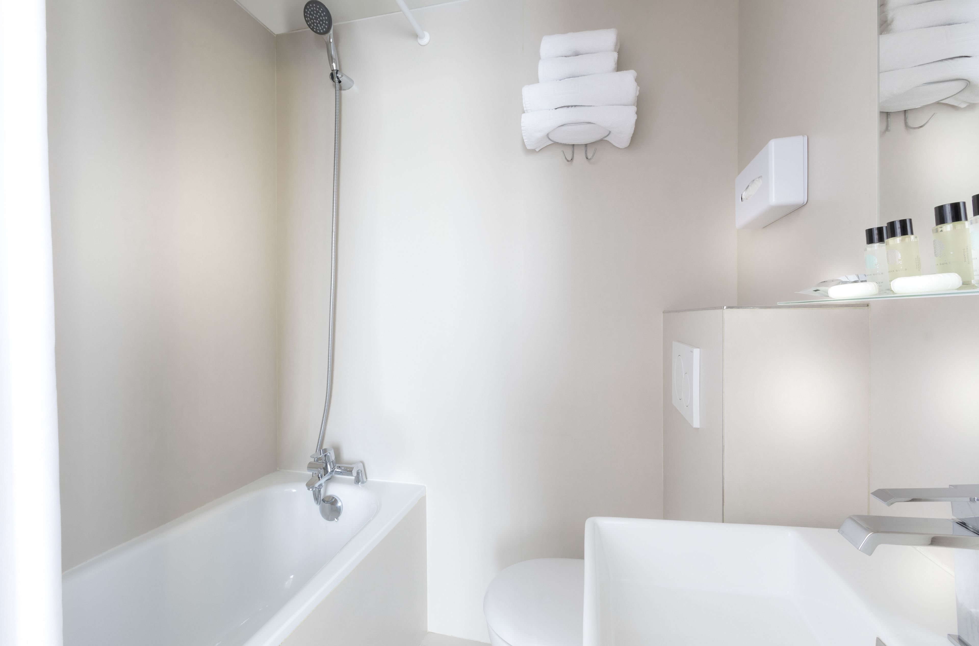 free toiletries, hair dryer, towels