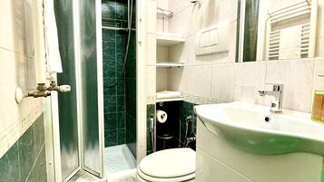 Regadera, secadora de cabello, bidet, toallas
