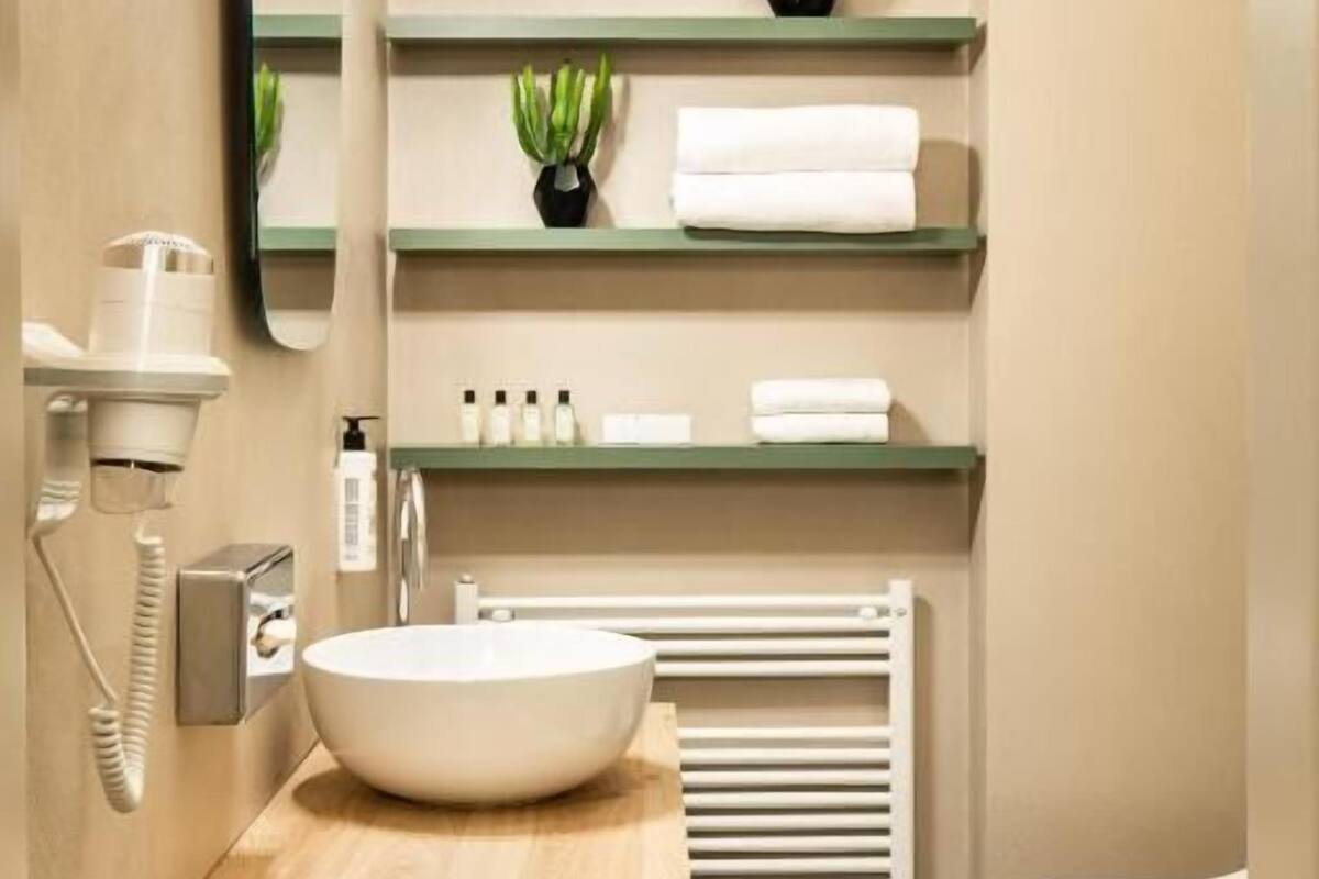 hair dryer, bathrobes, slippers, bidet