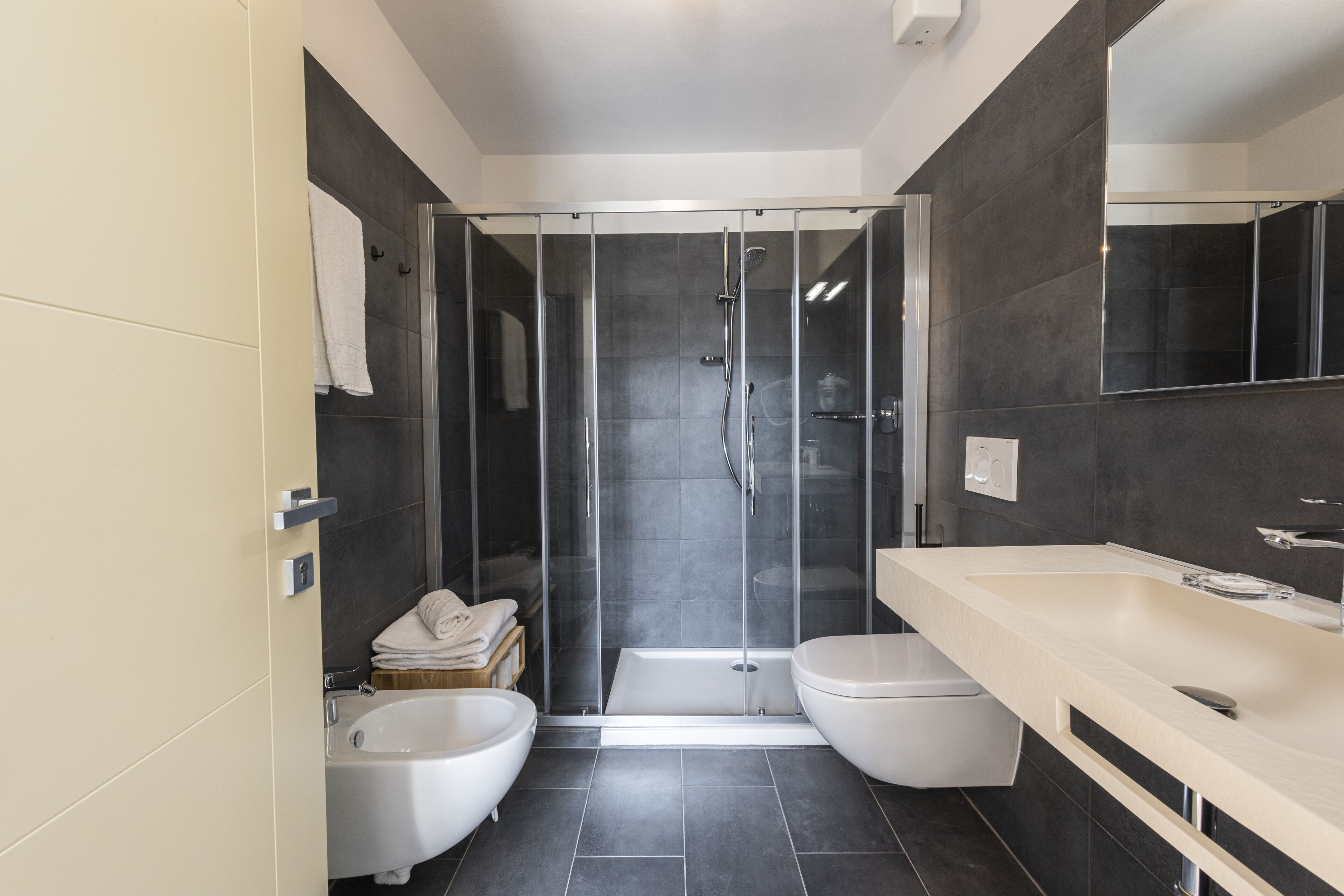 Shower, free toiletries, hair dryer, bidet