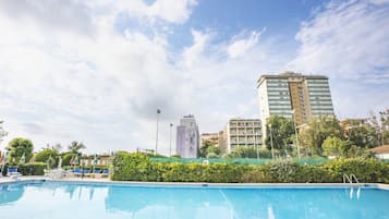 2 outdoor pools, open 8:00 AM to 7:00 PM, pool umbrellas, sun loungers