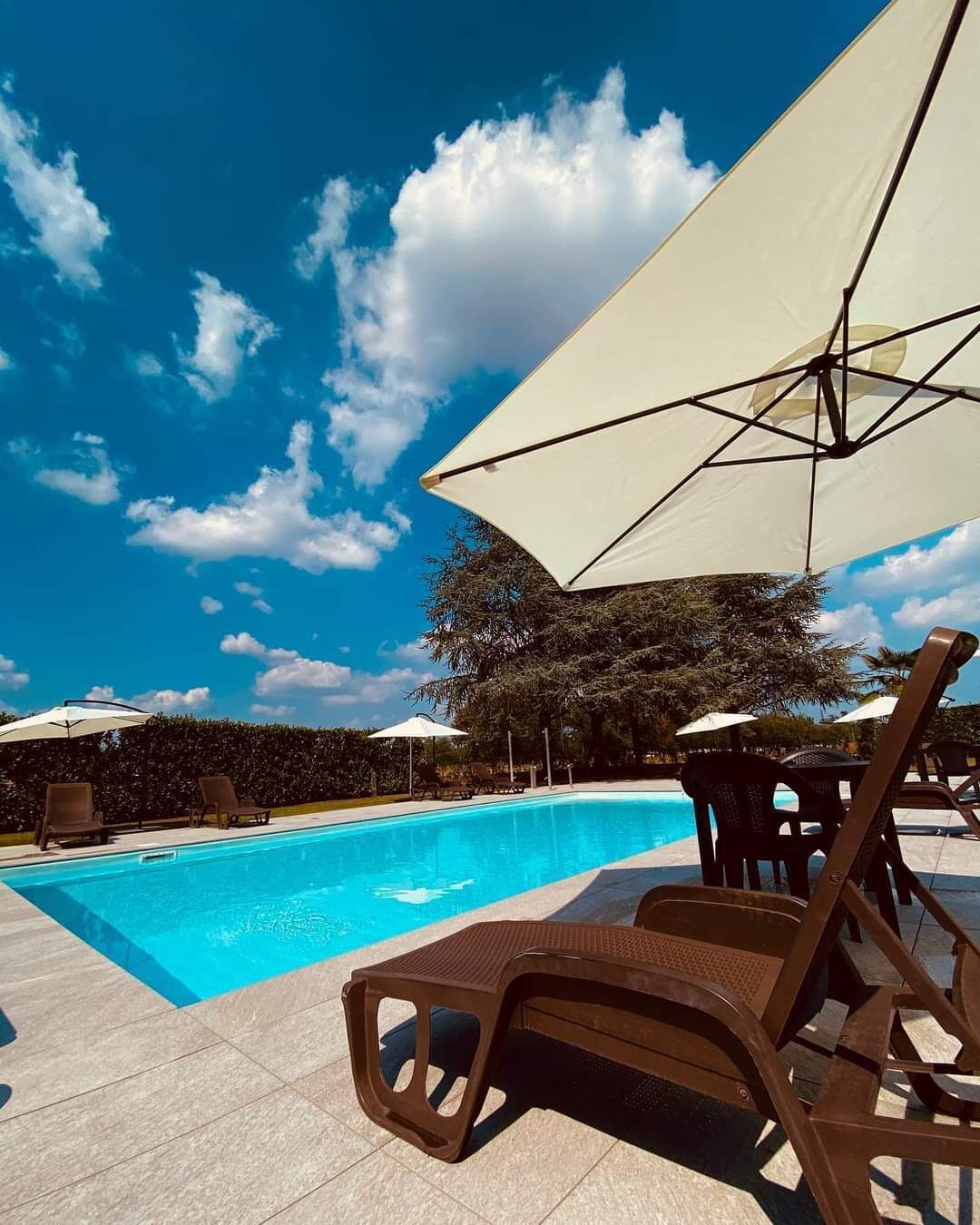 Seasonal outdoor pool, open 8:00 AM to 7:00 PM, pool umbrellas