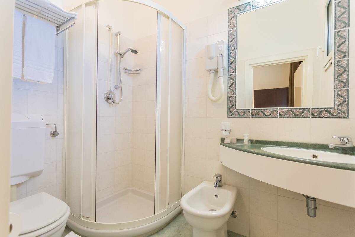 standard triple room | bathroom | shower, free toiletries, hair dryer, towels