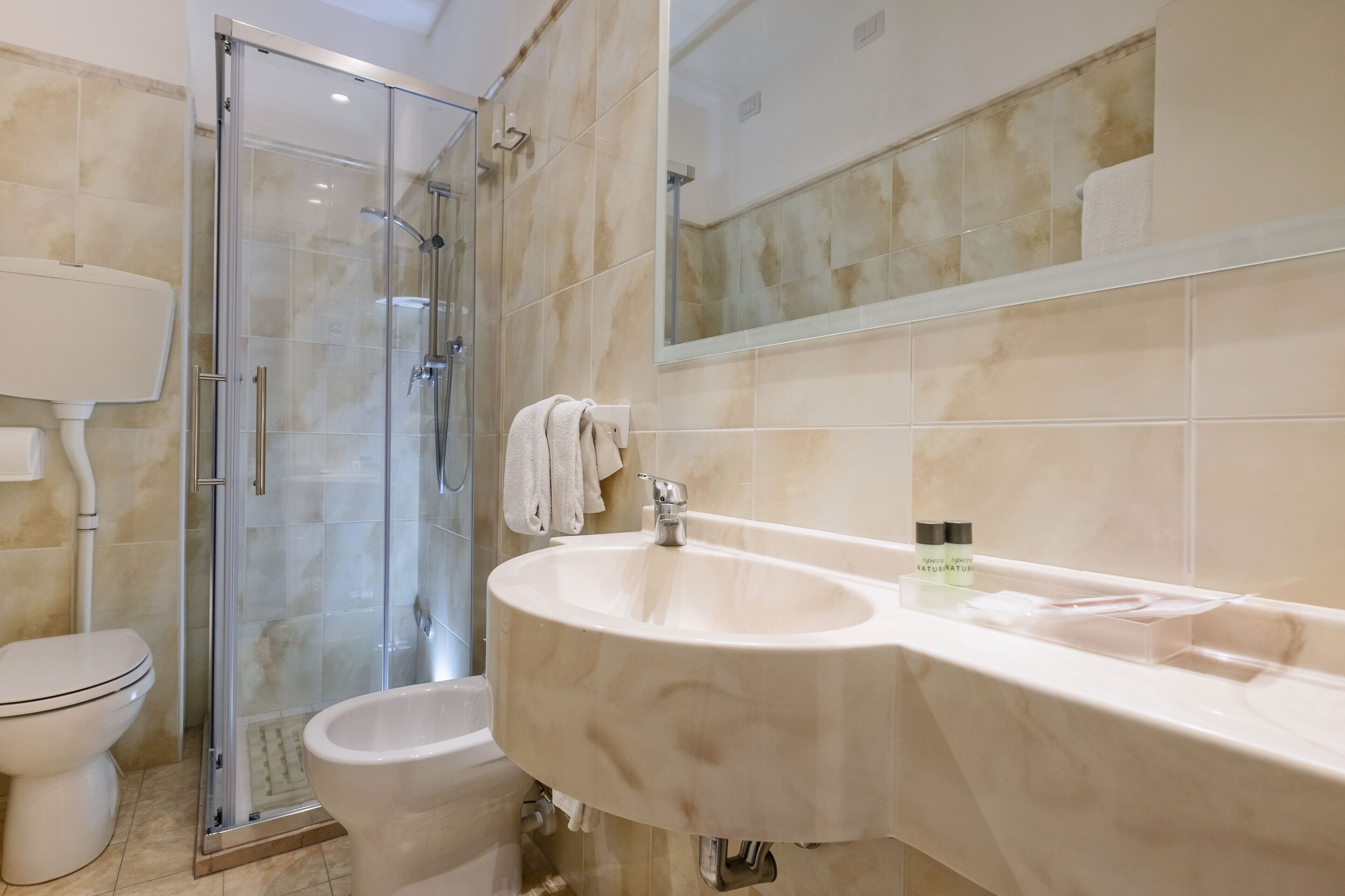 shower, free toiletries, hair dryer, bathrobes