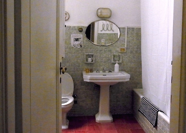 Standaard tweepersoonskamer, gedeelde badkamer | Badkamer | Een douche, een haardroger, handdoeken