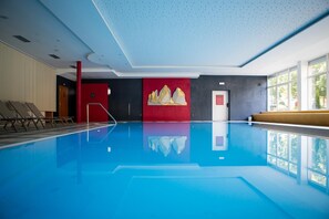 Indoor pool, open 9:00 AM to 7:30 PM, sun loungers