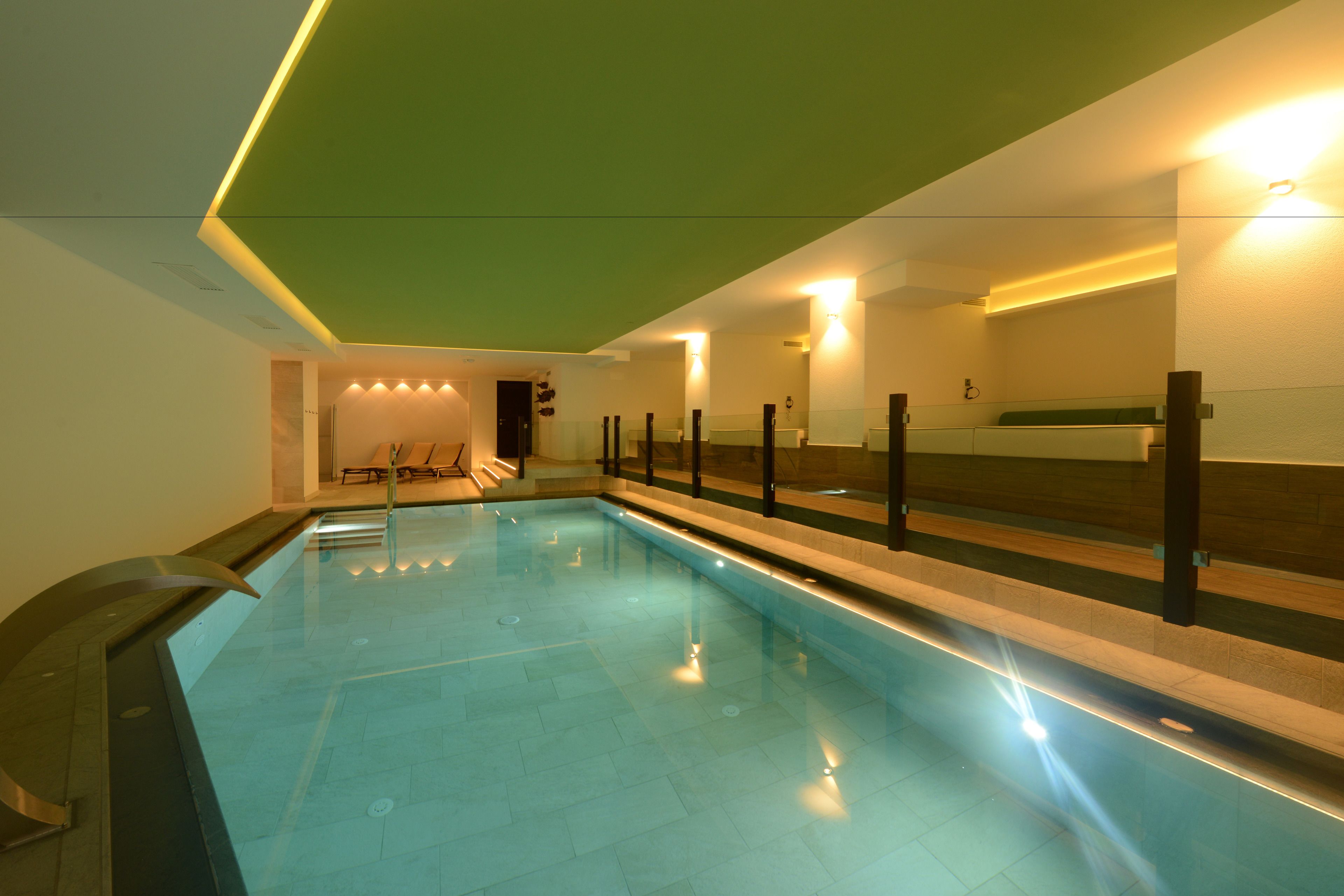 indoor pool, pool loungers