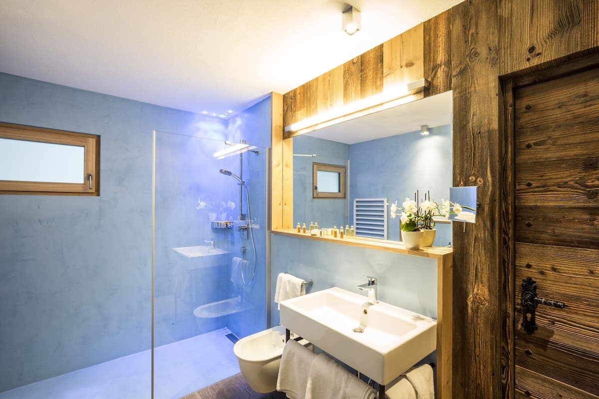 chalet (platz) | bathroom | combined shower/bathtub, free toiletries, hair dryer, bathrobes